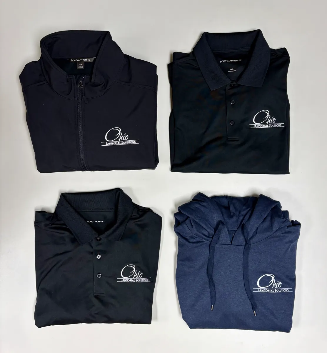 Corporate uniform pieces decorated with DTF branding